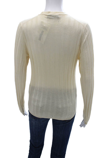 Bergdorf Goodman Women Cardigan Ivory Cashmere Silk V-Neck Long Sleeve Size M