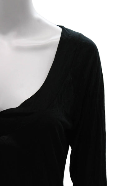 Piazza Sempione Women Black Basic V Neck 3/4 Sleeve Blouse Size 48