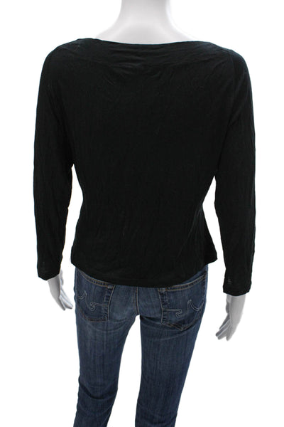 Piazza Sempione Women Black Basic V Neck 3/4 Sleeve Blouse Size 48