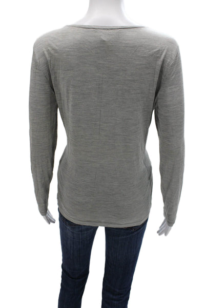 Escada Women Gray Silk Blend Scoop Neck Long Sleeve Basic T-Shirt Size 40