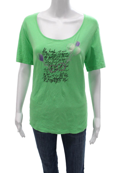 Escada Women Basic Green Scoop Neck Short Sleeve Cotton Blend T-Shirt Size XL