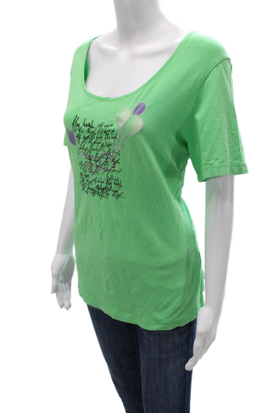 Escada Women Basic Green Scoop Neck Short Sleeve Cotton Blend T-Shirt Size XL