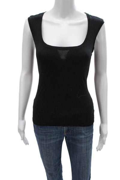 Elie Tahari Womens Basic Scoop Neck Sleeveless Tank Black Cotton Blend Size S