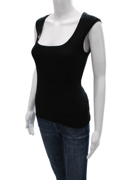 Elie Tahari Womens Basic Scoop Neck Sleeveless Tank Black Cotton Blend Size S
