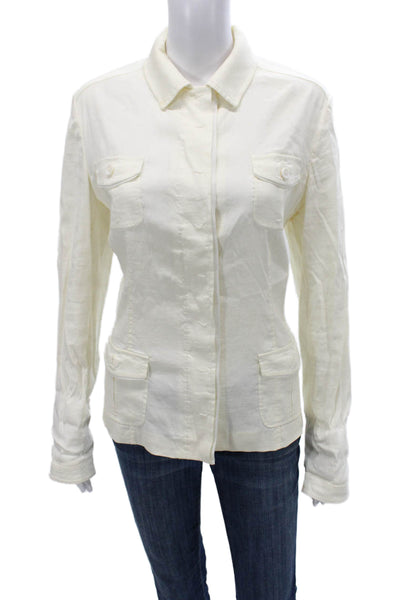 Elie Tahari Womens Ivory Button Up Cotton Blend Jacket Size S