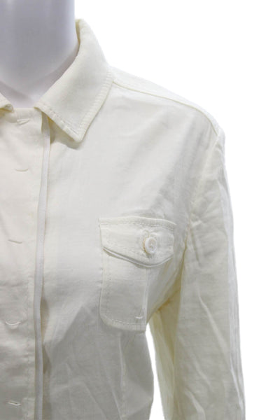 Elie Tahari Womens Ivory Button Up Cotton Blend Jacket Size S