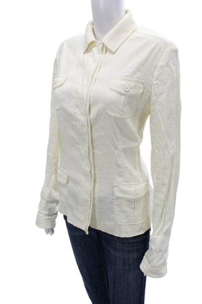 Elie Tahari Womens Ivory Button Up Cotton Blend Jacket Size S