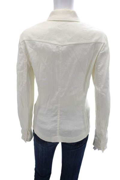 Elie Tahari Womens Ivory Button Up Cotton Blend Jacket Size S