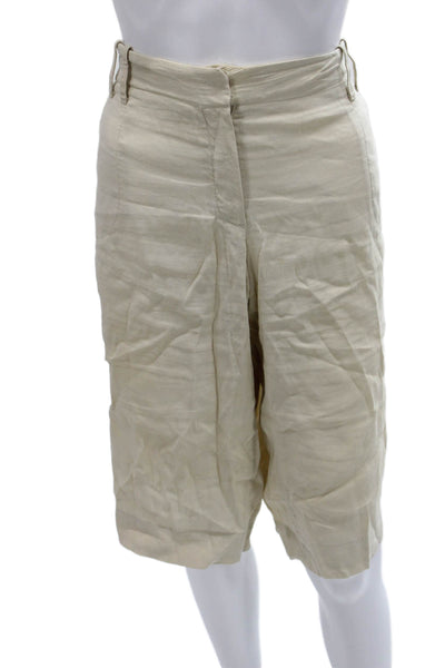 Elie Tahari Women Beige Linen Bermuda Shorts Zip Closure Size 12