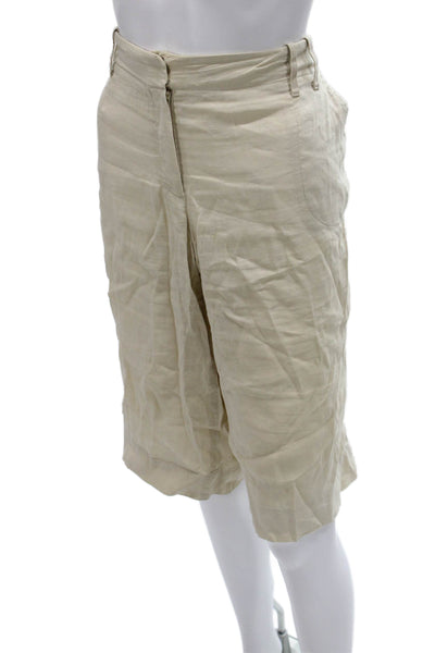 Elie Tahari Women Beige Linen Bermuda Shorts Zip Closure Size 12