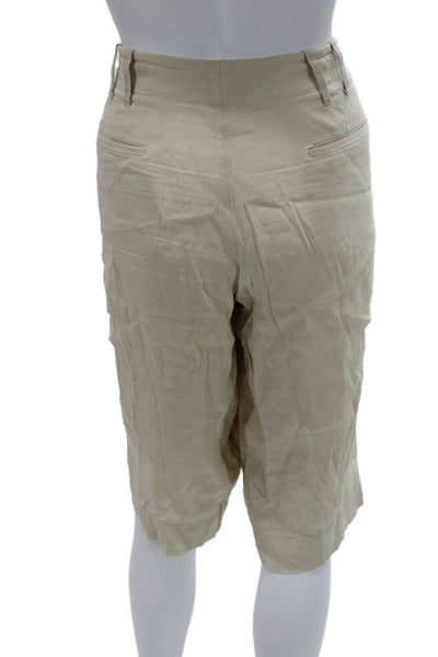 Elie Tahari Women Beige Linen Bermuda Shorts Zip Closure Size 12