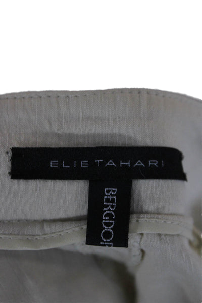 Elie Tahari Women Beige Linen Bermuda Shorts Zip Closure Size 12
