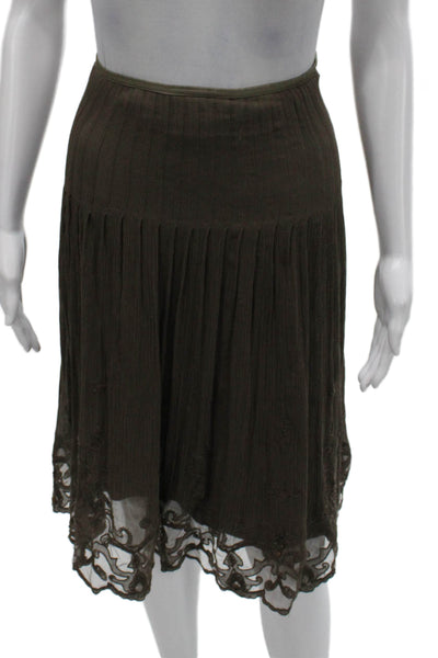 Elie Tahari Women Pleated Lace Skirt Brown Knee Length Zip Size S