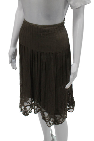 Elie Tahari Women Pleated Lace Skirt Brown Knee Length Zip Size S