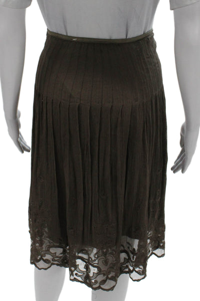 Elie Tahari Women Pleated Lace Skirt Brown Knee Length Zip Size S