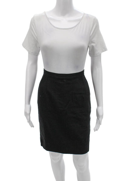 Giorgio Armani Women Straight Pencil Wool Skirt Gray Short Button Size 46