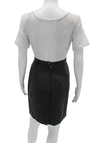 Giorgio Armani Women Straight Pencil Wool Skirt Gray Short Button Size 46