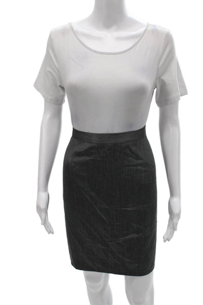 Escada Women Pencil Striped Wool Blend Knee Length Button Skirt Size 42