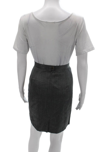 Escada Women Pencil Striped Wool Blend Knee Length Button Skirt Size 42