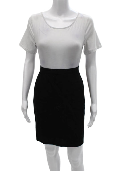 Giorgio Armani Womens Black Wool Straight Pencil Skirt Button Size 46