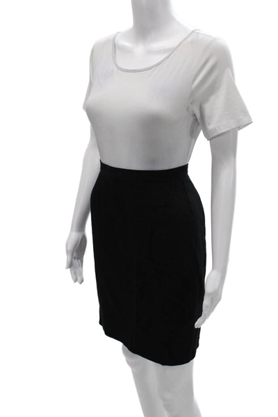 Giorgio Armani Womens Black Wool Straight Pencil Skirt Button Size 46