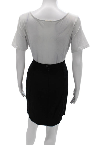 Giorgio Armani Womens Black Wool Straight Pencil Skirt Button Size 46