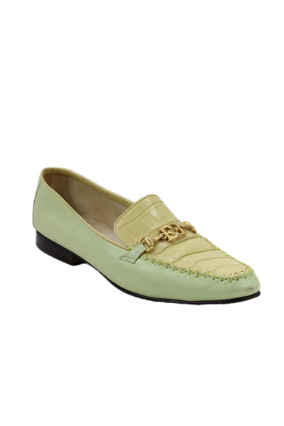 Escada Women's Embellish Leather Slip-On Loafers Shoes Green 7.5