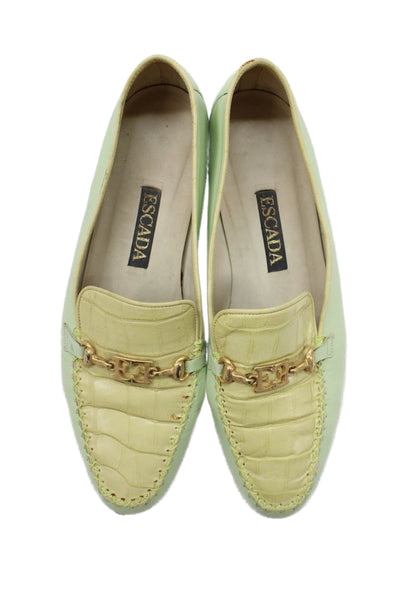 Escada Women's Embellish Leather Slip-On Loafers Shoes Green 7.5