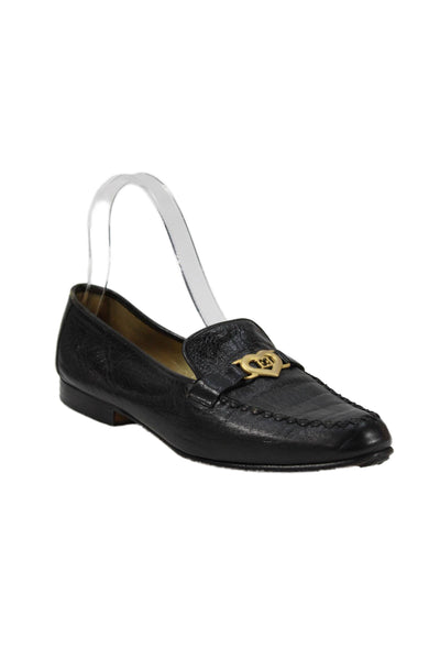Escada Women's Round Toe Leather Slip-On Loafers Shoes Black Size 7