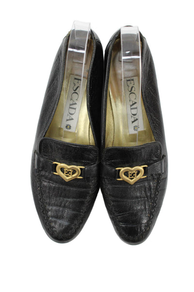 Escada Women's Round Toe Leather Slip-On Loafers Shoes Black Size 7