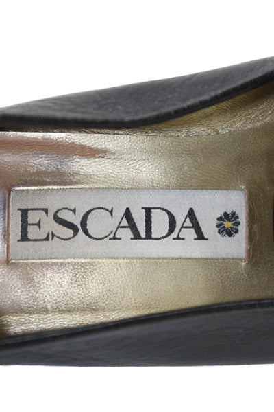 Escada Women's Round Toe Leather Slip-On Loafers Shoes Black Size 7