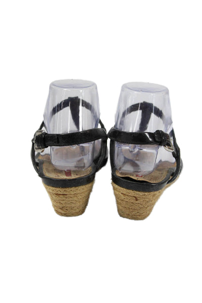 Prada Women's T-Straps Cork Wedge Sandals Black Size 7