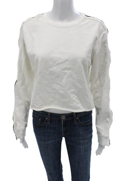 R+A Womens Cotton Crew Neck Pullover Sweater White Long Sleeve Size M