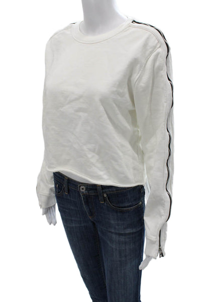 R+A Womens Cotton Crew Neck Pullover Sweater White Long Sleeve Size M