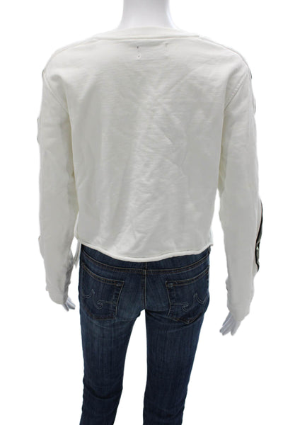 R+A Womens Cotton Crew Neck Pullover Sweater White Long Sleeve Size M