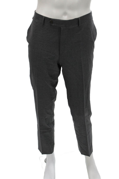 Canali Mens Dress Pants Gray Wool Blend Button Size 36