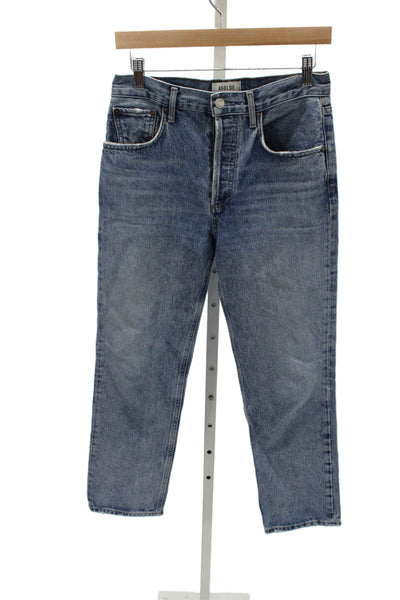 Agolde Women High Rise Straight Jeans Blue Button Size 25