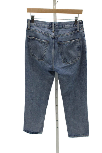 Agolde Women High Rise Straight Jeans Blue Button Size 25
