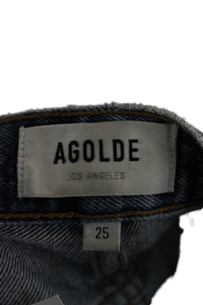Agolde Women High Rise Straight Jeans Blue Button Size 25