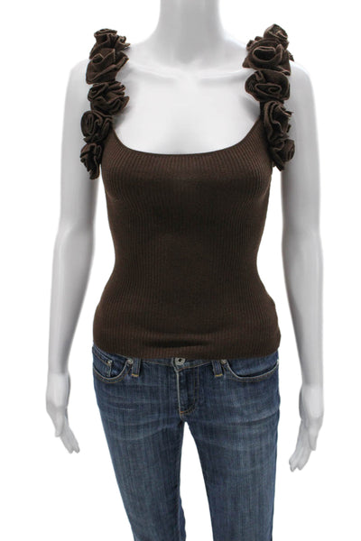 Zara Women Basic Tank Sleeveless Brown Scoop Neck Acrylic Solid Size S