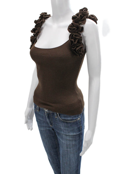 Zara Women Basic Tank Sleeveless Brown Scoop Neck Acrylic Solid Size S