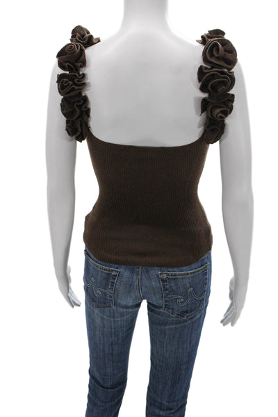 Zara Women Basic Tank Sleeveless Brown Scoop Neck Acrylic Solid Size S