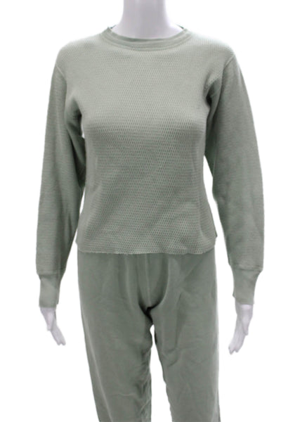 Riley Women Two Piece Lounge Set Green Cotton Crew Neck Long Sleeve Size XS
