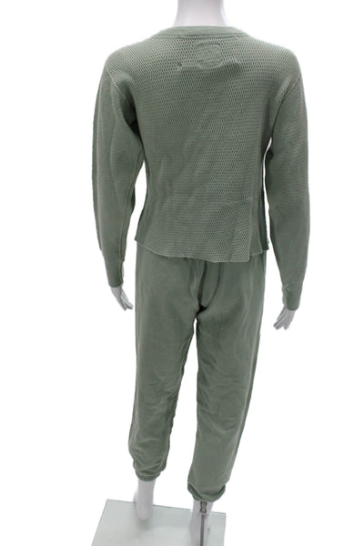 Riley Women Two Piece Lounge Set Green Cotton Crew Neck Long Sleeve Size XS