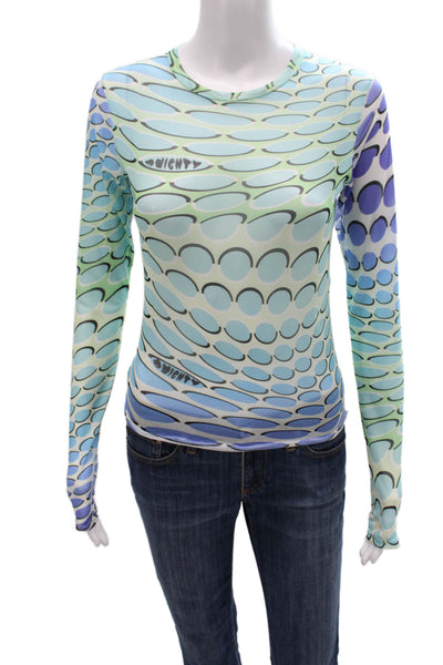 Omighty Women Basic Geometric Multicolor Crew Neck Long Sleeve T-Shirt Size S