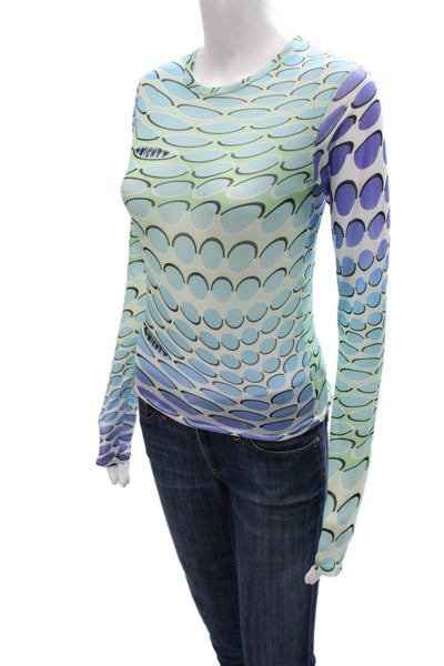 Omighty Women Basic Geometric Multicolor Crew Neck Long Sleeve T-Shirt Size S