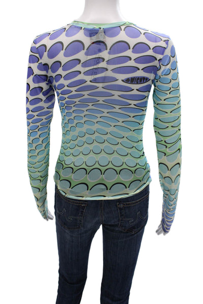 Omighty Women Basic Geometric Multicolor Crew Neck Long Sleeve T-Shirt Size S