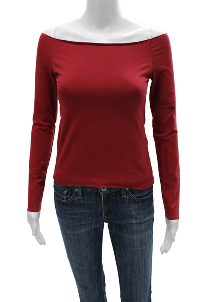 Edikted Women Red Off Shoulder Basic Long Sleeve T-Shirt 95% Cotton Size S