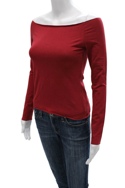 Edikted Women Red Off Shoulder Basic Long Sleeve T-Shirt 95% Cotton Size S