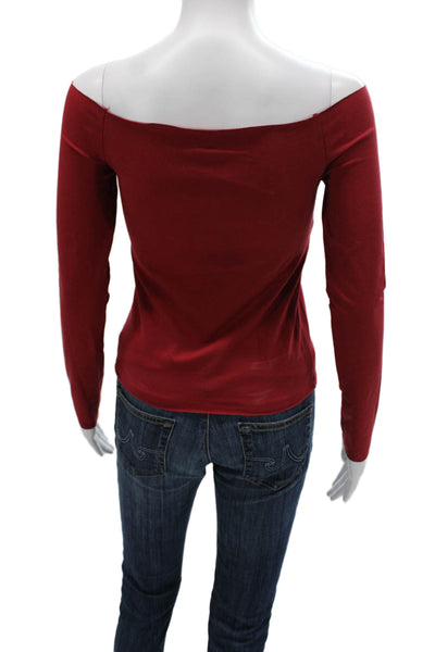 Edikted Women Red Off Shoulder Basic Long Sleeve T-Shirt 95% Cotton Size S